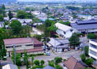 病院から見下ろす真田公園(赤い屋根は公民館)