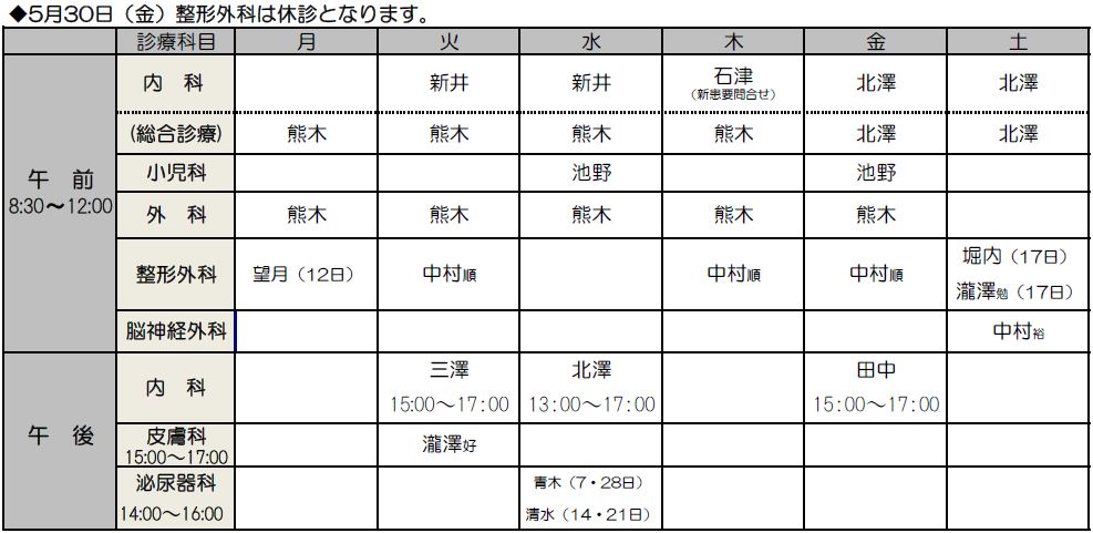 外来診療表