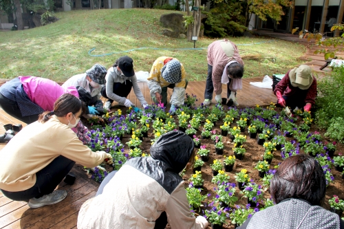中庭パティオの花壇の植替えを行いました(10/23)