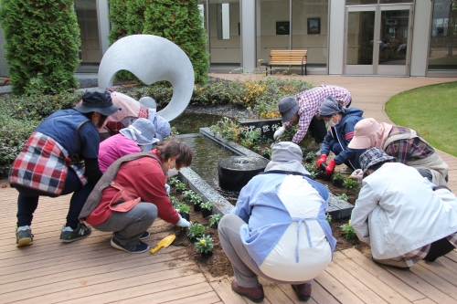 中庭花壇の植え替えを行いました(10/28)