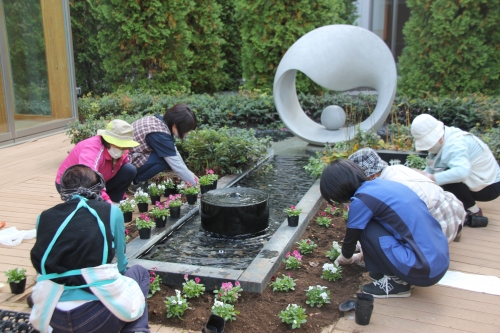 中庭花壇の植え替えを行いました(10/25)